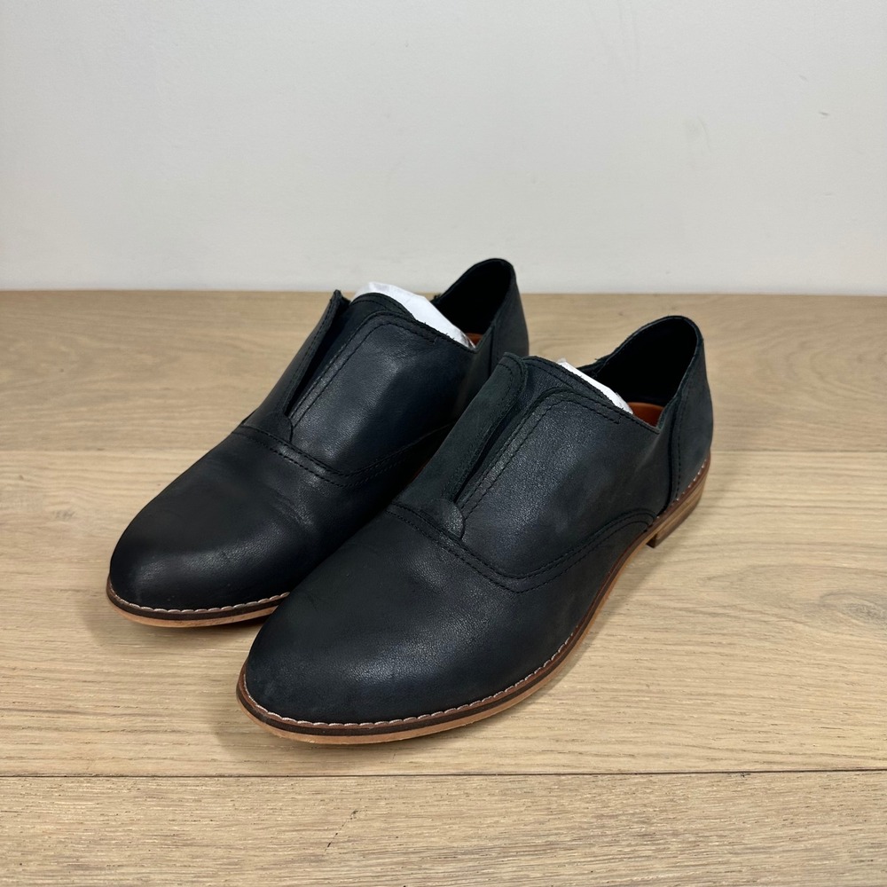 Lucky Brand Loafers Women 7.5 Black Leather Slip On Oxford Minimalist Casual